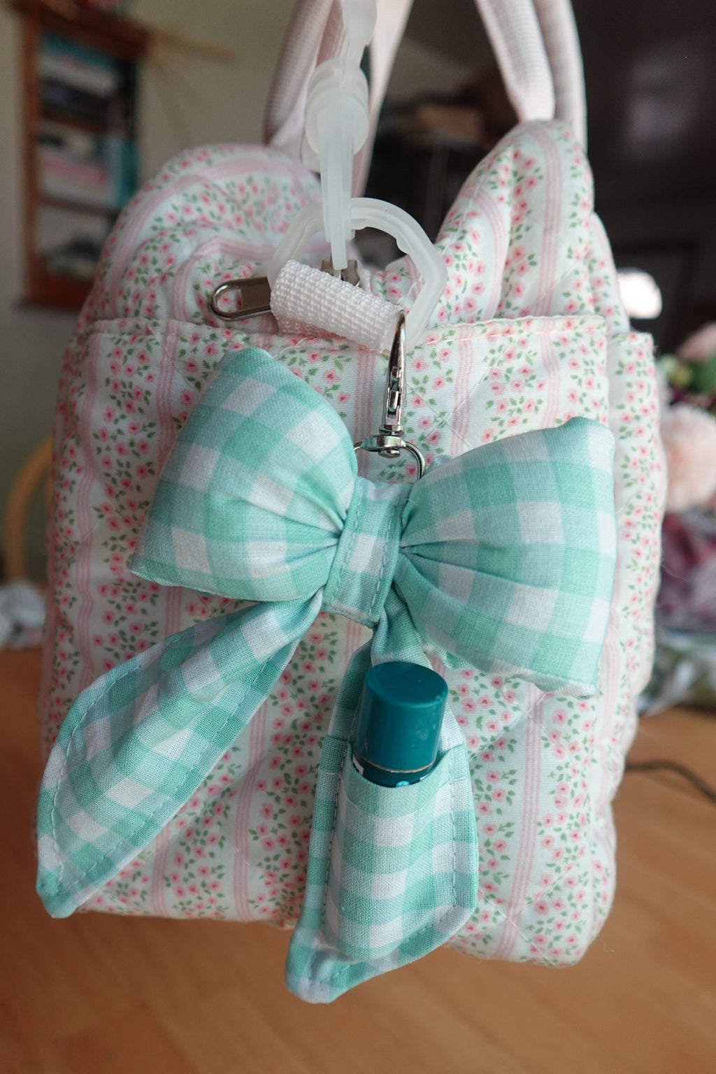 Light Blue Plaid ChapStick Bow Holder