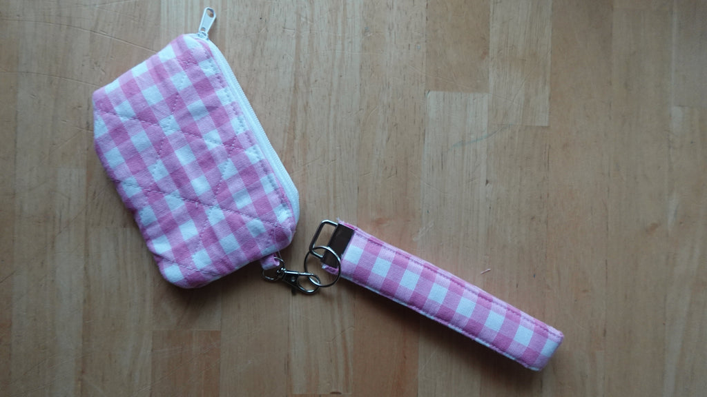 Pink Gingham Wristlet