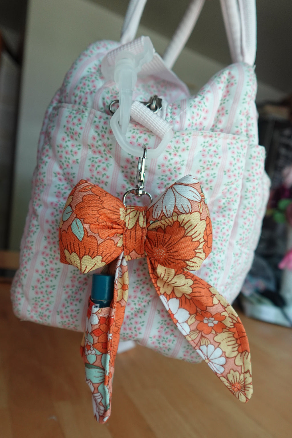 Orange Floral Bow Chapstick Holder