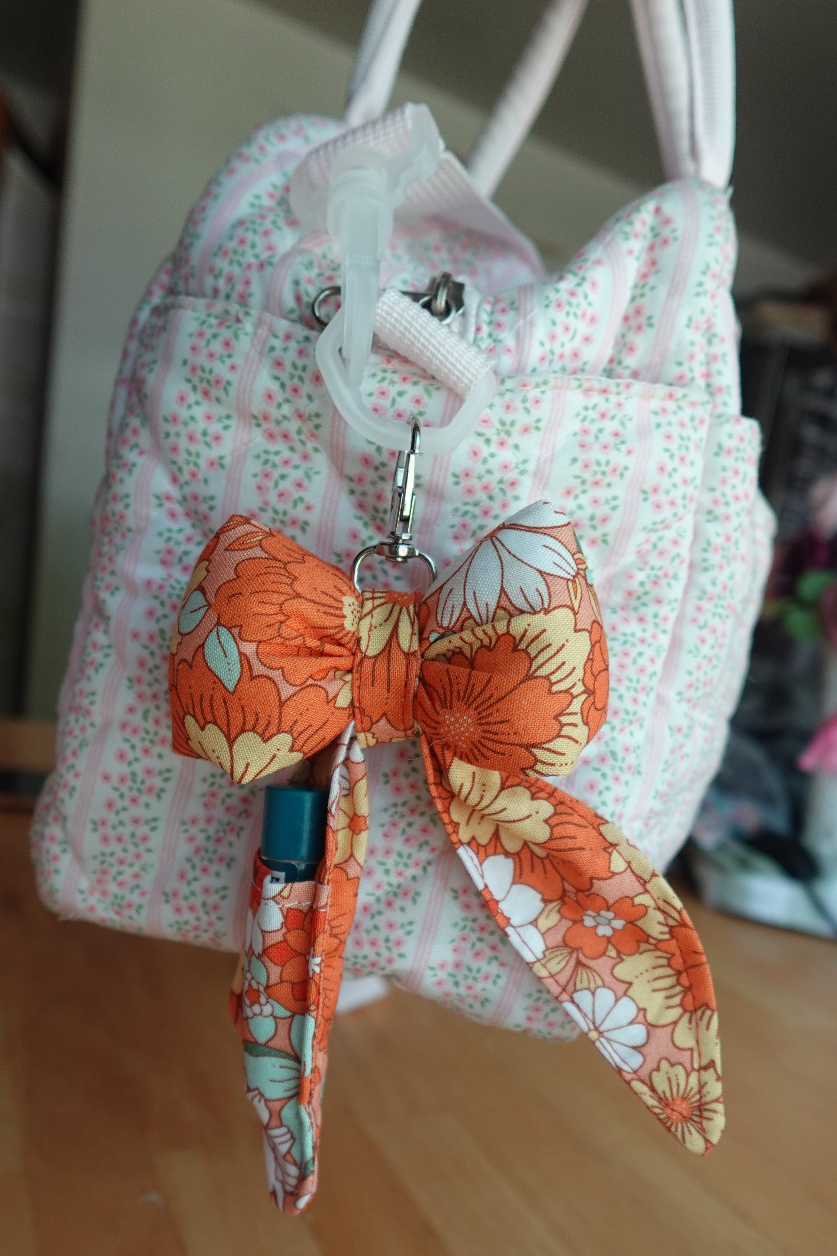 Orange Floral Bow Chapstick Holder